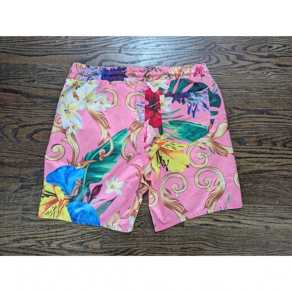 Good Vibes Drill Clothing Men's Pink Tropical Floral Swim Shorts Size M Palm